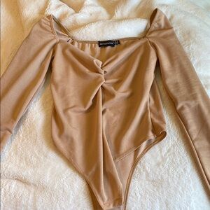 PrettyLittleThing Tan Long Sleeve Bodysuit